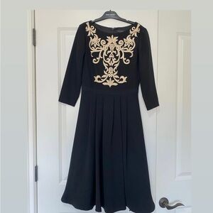Ted Baker Black Midi Dress with Gold Embroidery